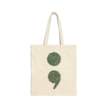 Flowers Semi-Colon Cotton Canvas Tote Bag