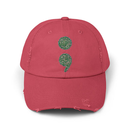 Flowers Semi-Colon Unisex Distressed Cap