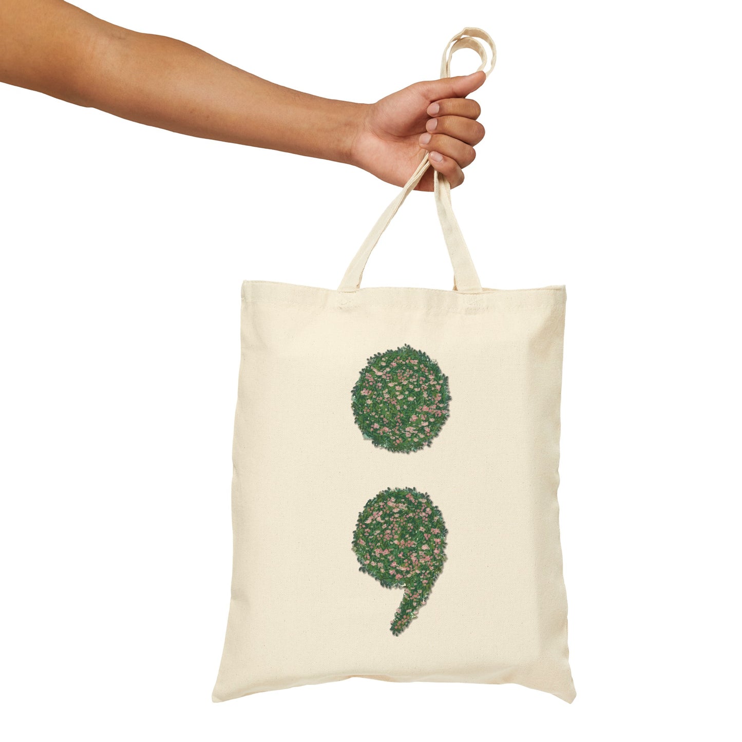 Flowers Semi-Colon Cotton Canvas Tote Bag