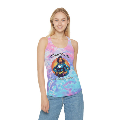 Positivity is a Superpower Female Superhero Tie Dye Racerback Tank Top