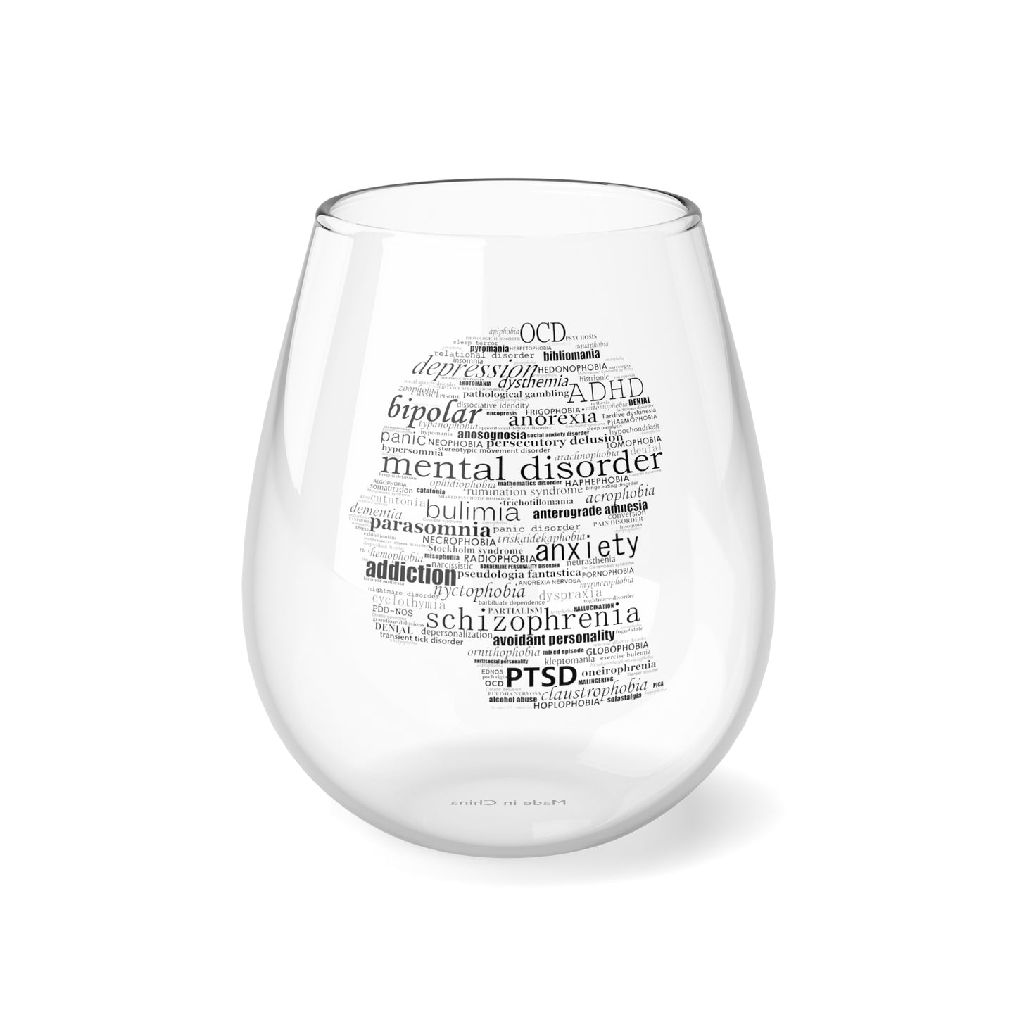 Mental Disorder Silhouette 12oz Stemless Wine Glass