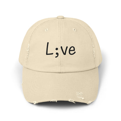 Semi-Colon L;ve Unisex Distressed Cap