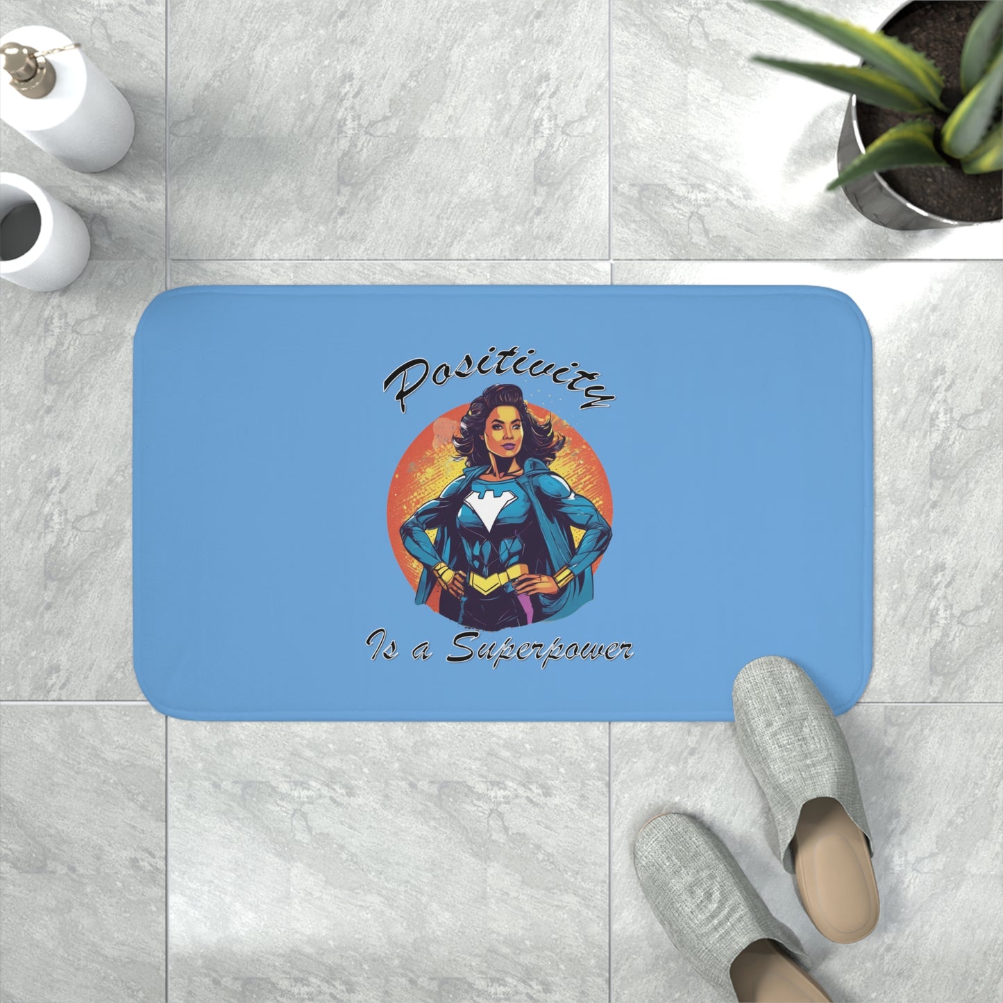 Positivity is a Superpower Female Superhero Memory Foam Bath Mat