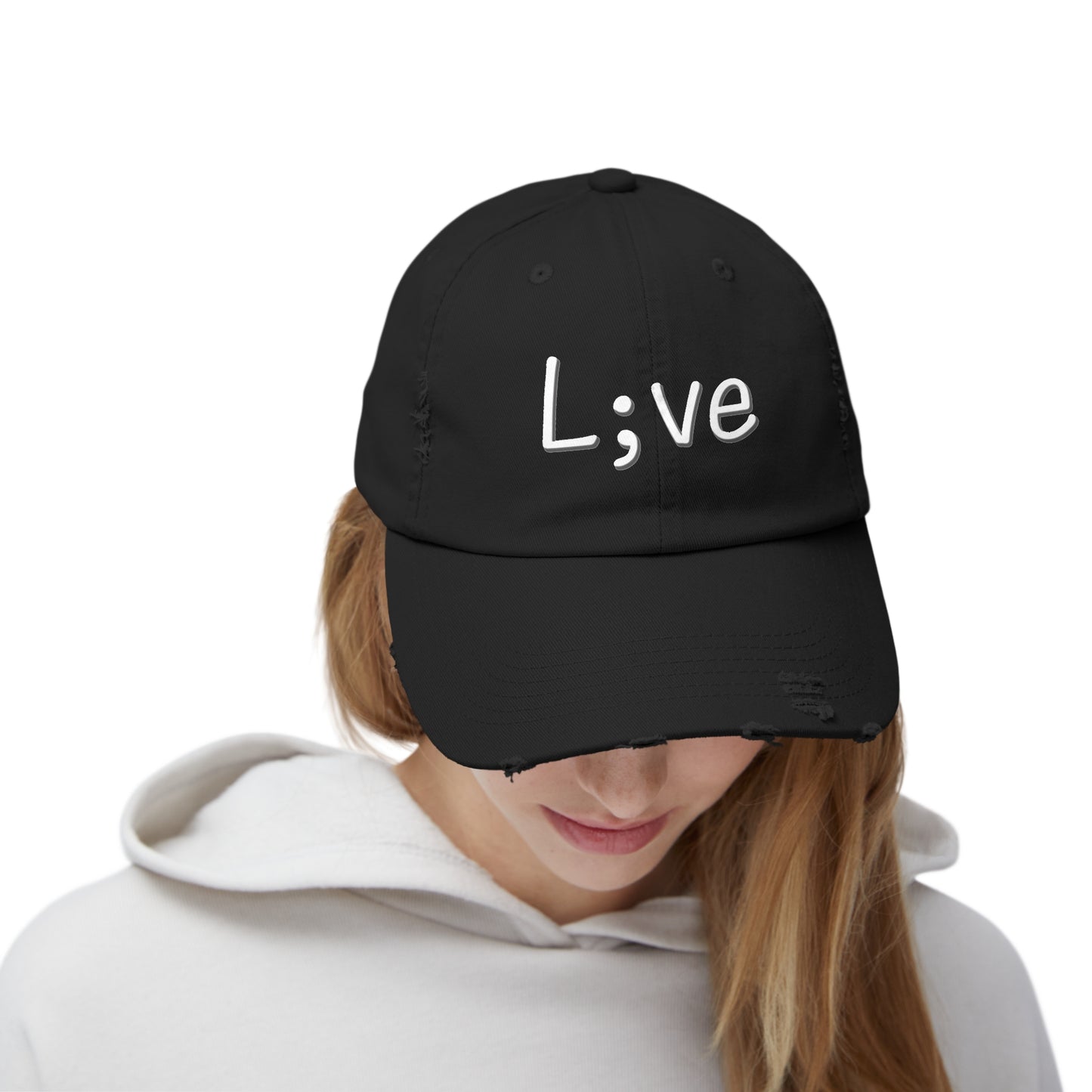 Semi-Colon L;ve Unisex Distressed Cap