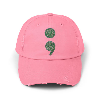 Flowers Semi-Colon Unisex Distressed Cap