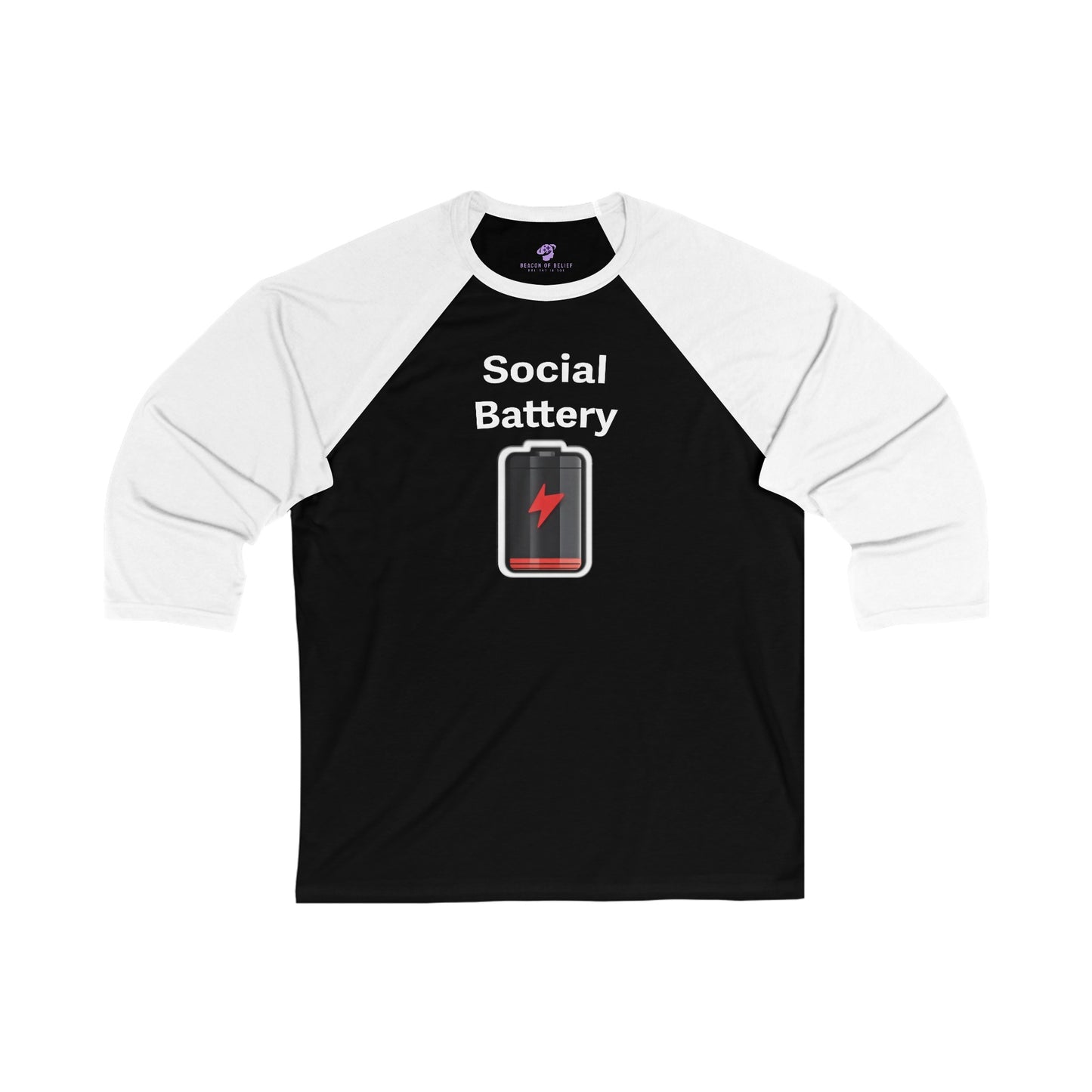 Social Battery Low Unisex 3\4 Sleeve Baseball Tee