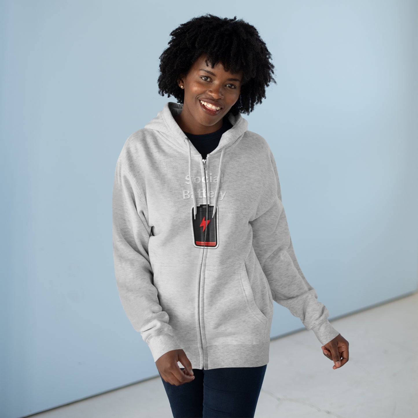 Social Battery Low Unisex Zip Hoodie