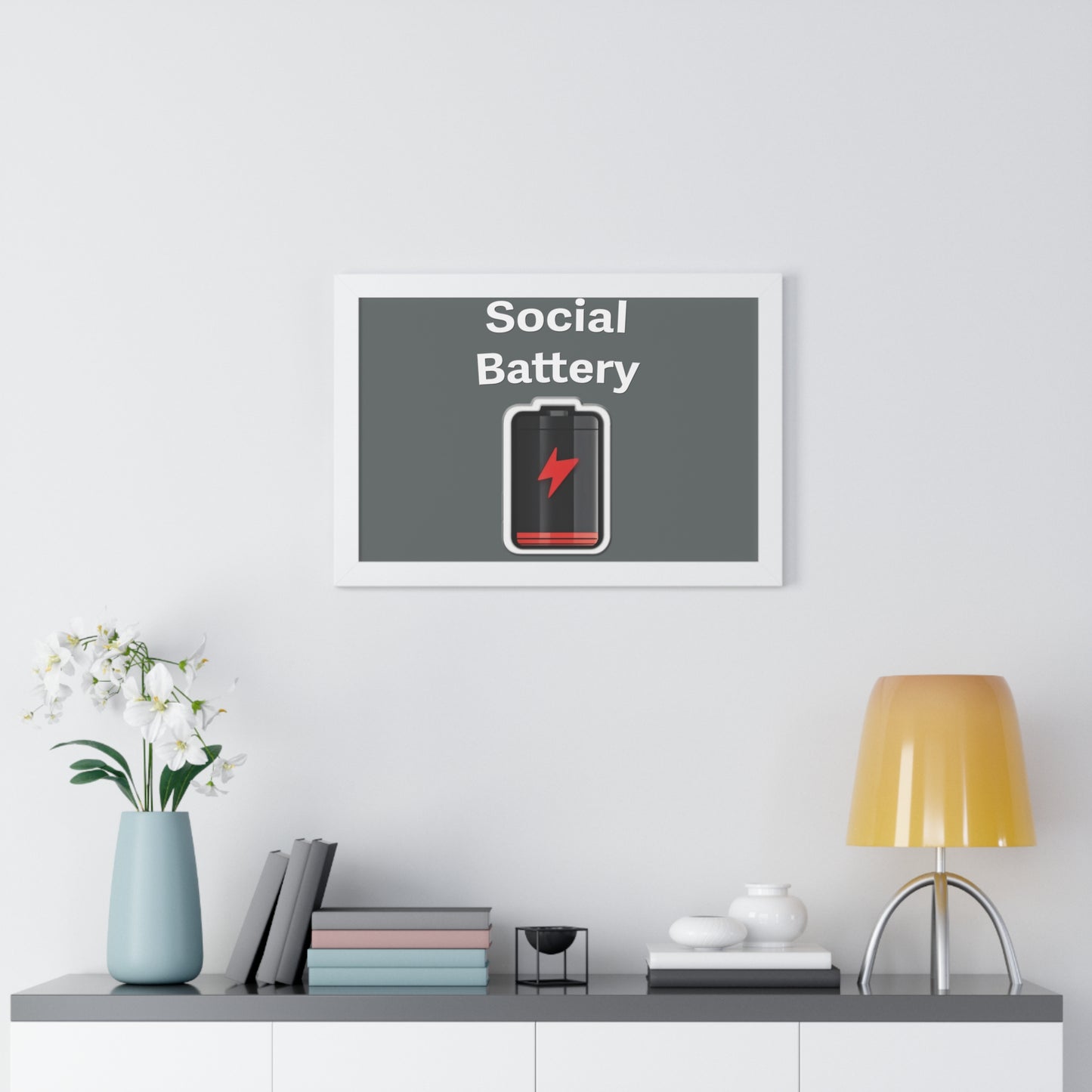 Social Battery Low Framed Horizontal Poster