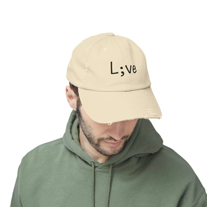 Semi-Colon L;ve Unisex Distressed Cap