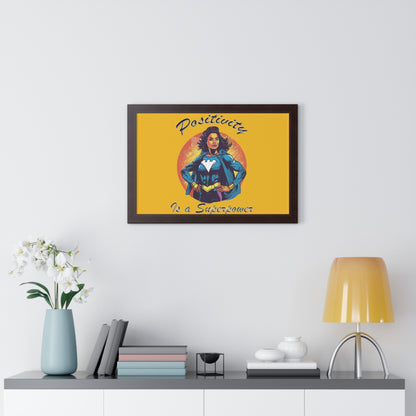 Positivity is a Superpower Female Superhero Framed Horizontal Poster