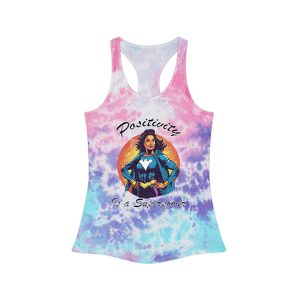 Positivity is a Superpower Female Superhero Tie Dye Racerback Tank Top