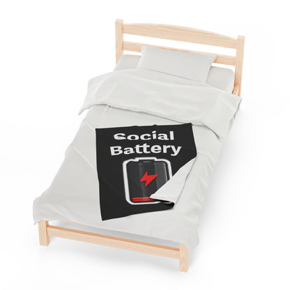 Social Battery Low Velveteen Plush Blanket