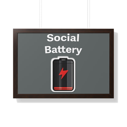 Social Battery Low Framed Horizontal Poster