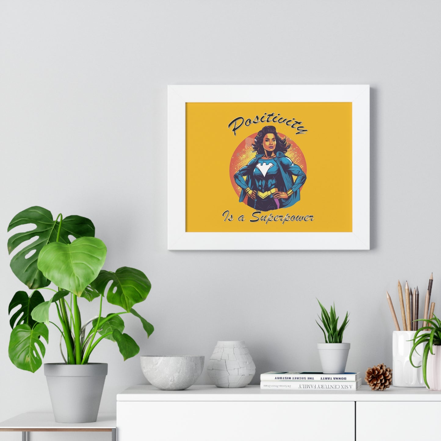 Positivity is a Superpower Female Superhero Framed Horizontal Poster