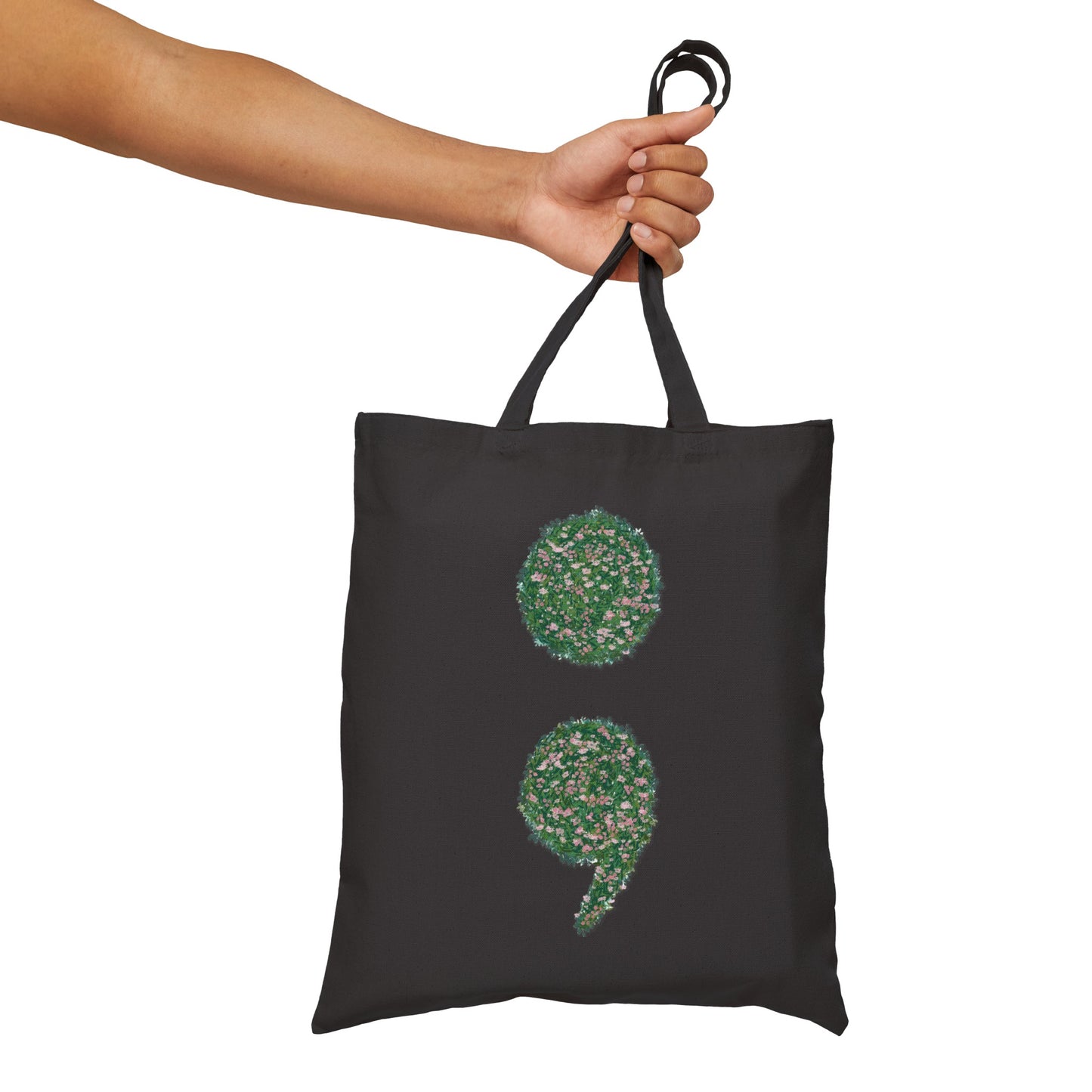 Flowers Semi-Colon Cotton Canvas Tote Bag