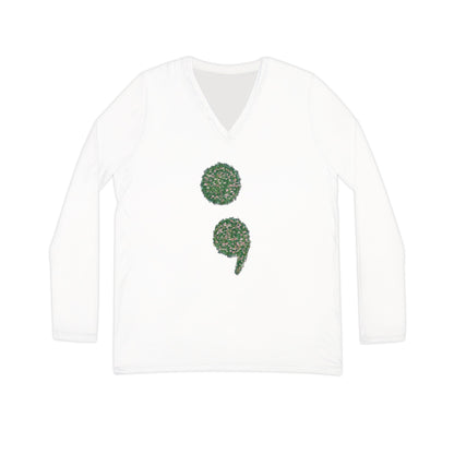 Flowers Semi-Colon Long Sleeve V-neck Shirt