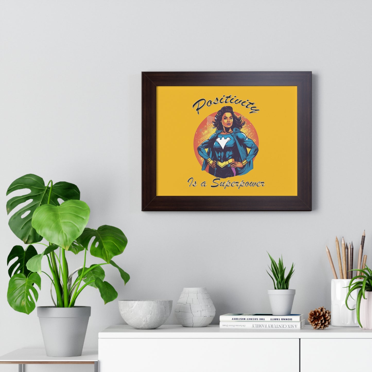 Positivity is a Superpower Female Superhero Framed Horizontal Poster