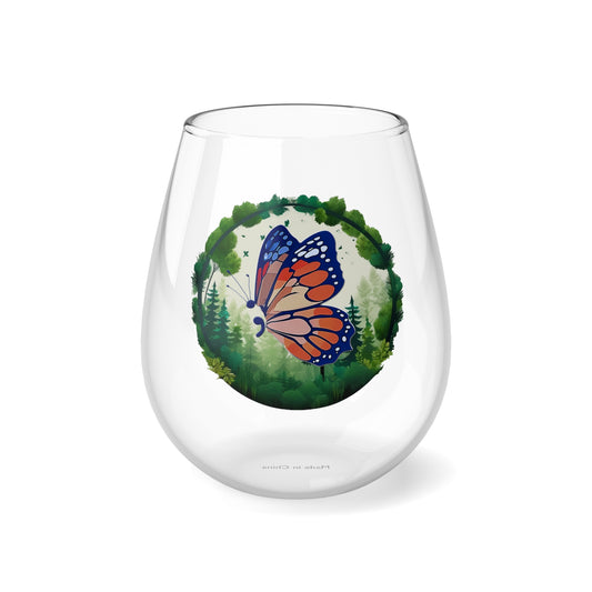 Semi-Colon Butterfly 12oz Stemless Wine Glass