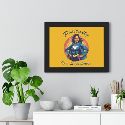 Positivity is a Superpower Female Superhero Framed Horizontal Poster