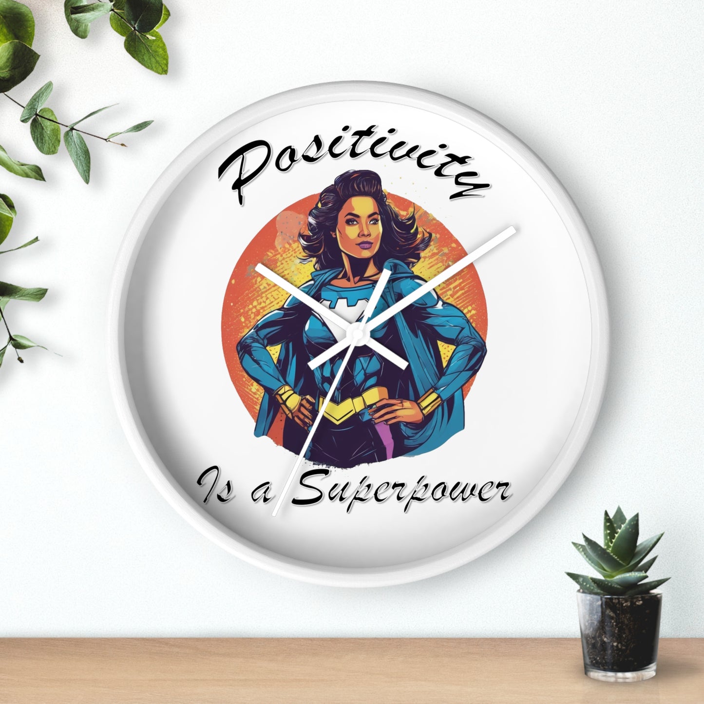 Positivity is a Superpower Female Superhero Wall Clock