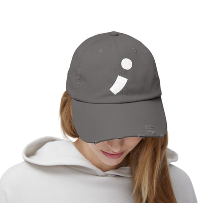 Semi-Colon ; Unisex Distressed Cap