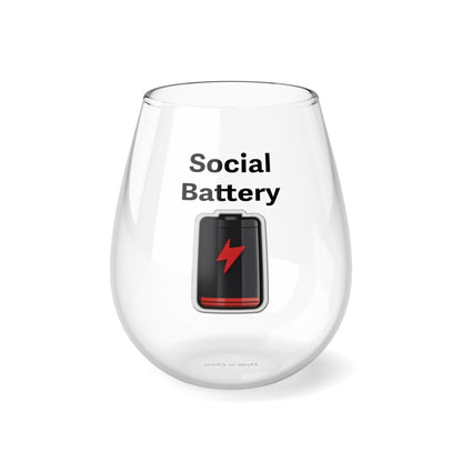 Social Battery Low 12oz Stemless Wine Glass