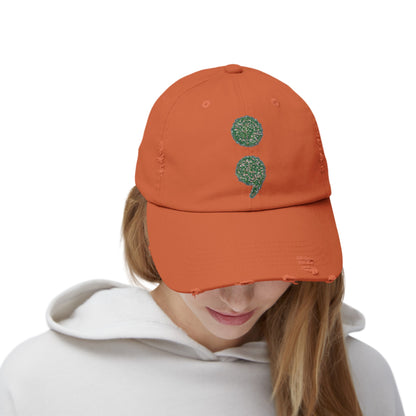 Flowers Semi-Colon Unisex Distressed Cap