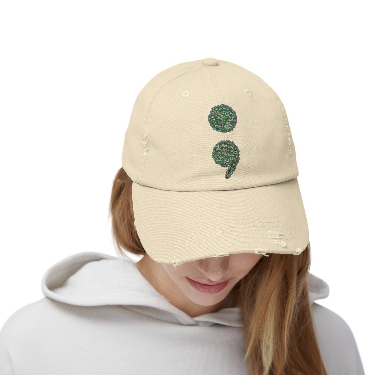 Flowers Semi-Colon Unisex Distressed Cap