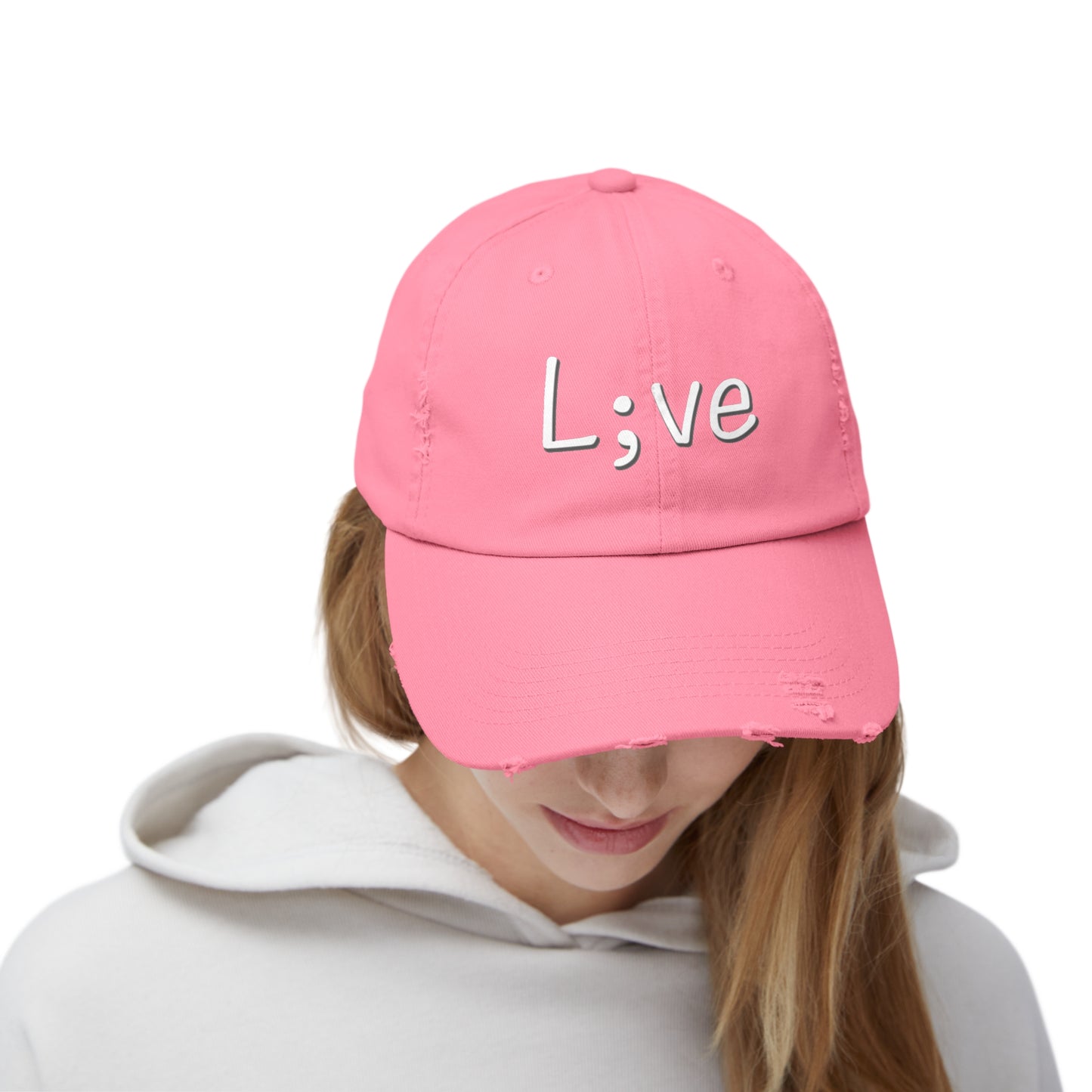 Semi-Colon L;ve Unisex Distressed Cap