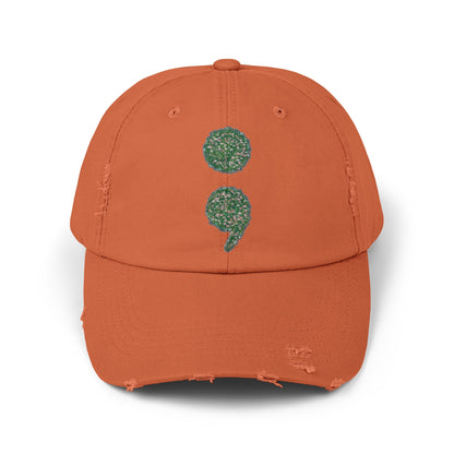 Flowers Semi-Colon Unisex Distressed Cap