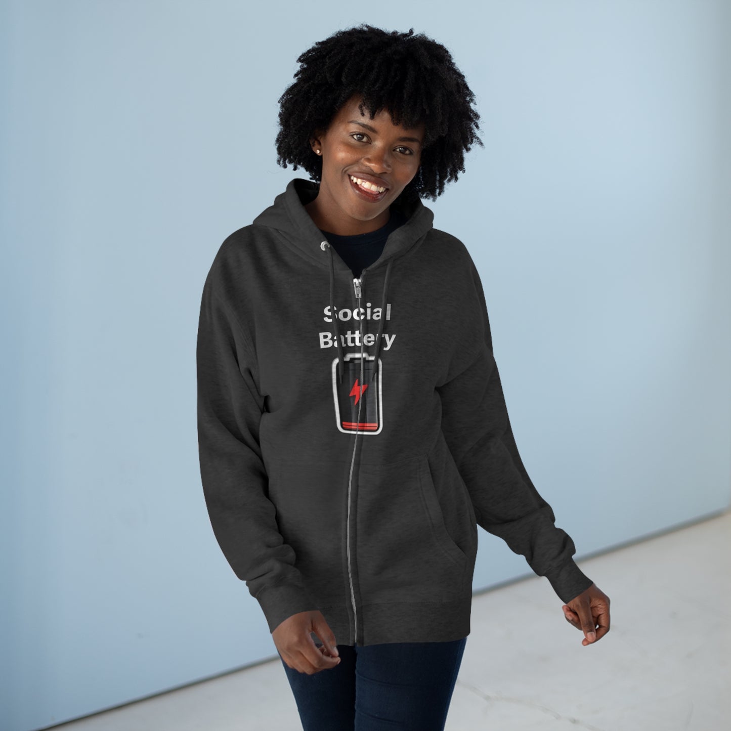 Social Battery Low Unisex Zip Hoodie