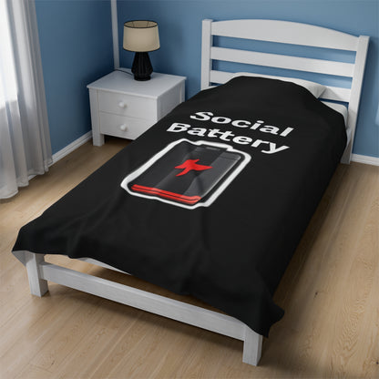 Social Battery Low Velveteen Plush Blanket