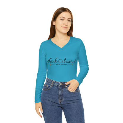 Think Celestial Hands Women's Long Sleeve V-neck Shirt