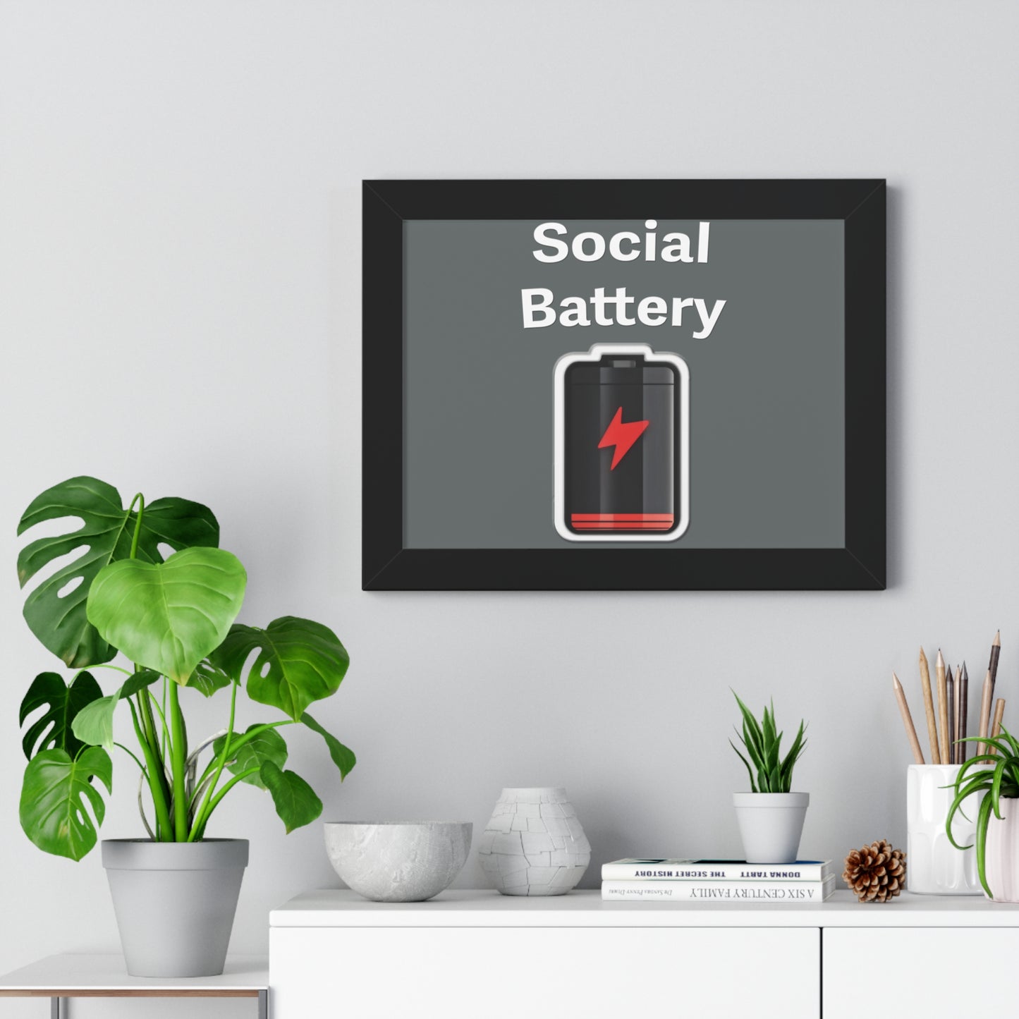 Social Battery Low Framed Horizontal Poster