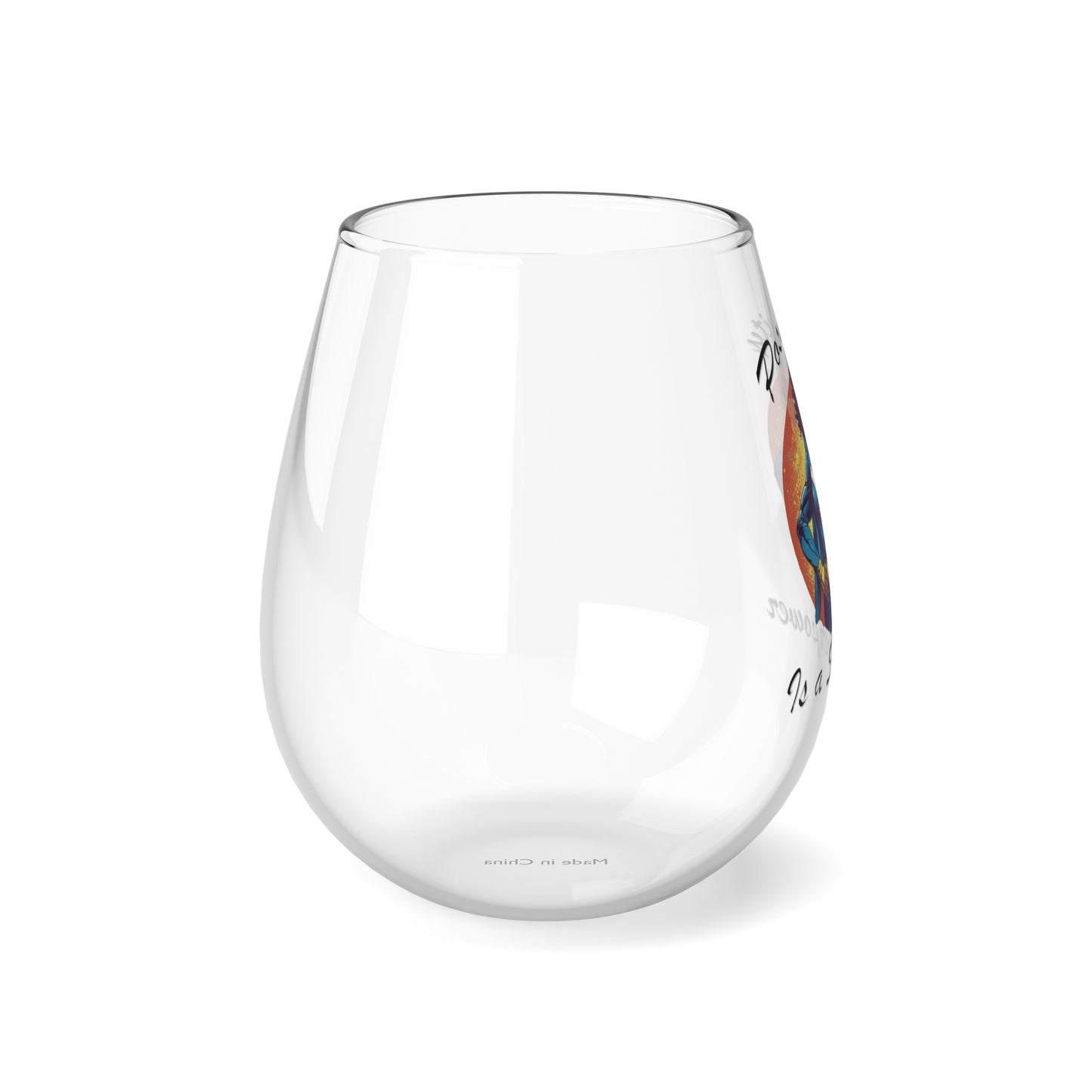 Positivity is a Superpower Female Superhero 12oz Stemless Wine Glass