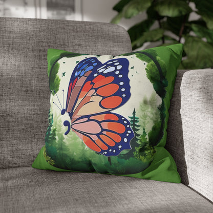 Semi-Colon Butterfly Spun Polyester Square Pillowcase