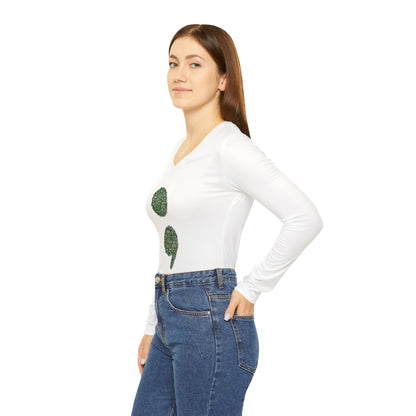 Flowers Semi-Colon Long Sleeve V-neck Shirt