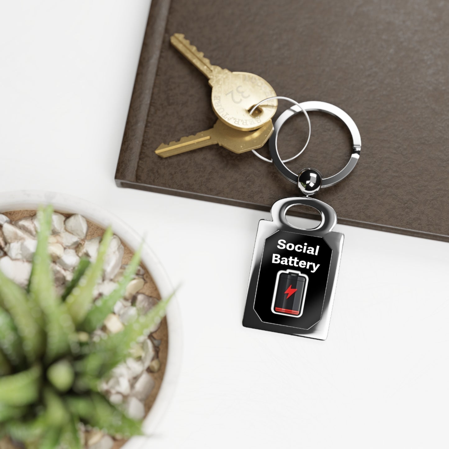 Social Battery Low Rectangle Photo Keyring