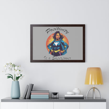 Positivity is a Superpower Female Superhero Framed Horizontal Poster