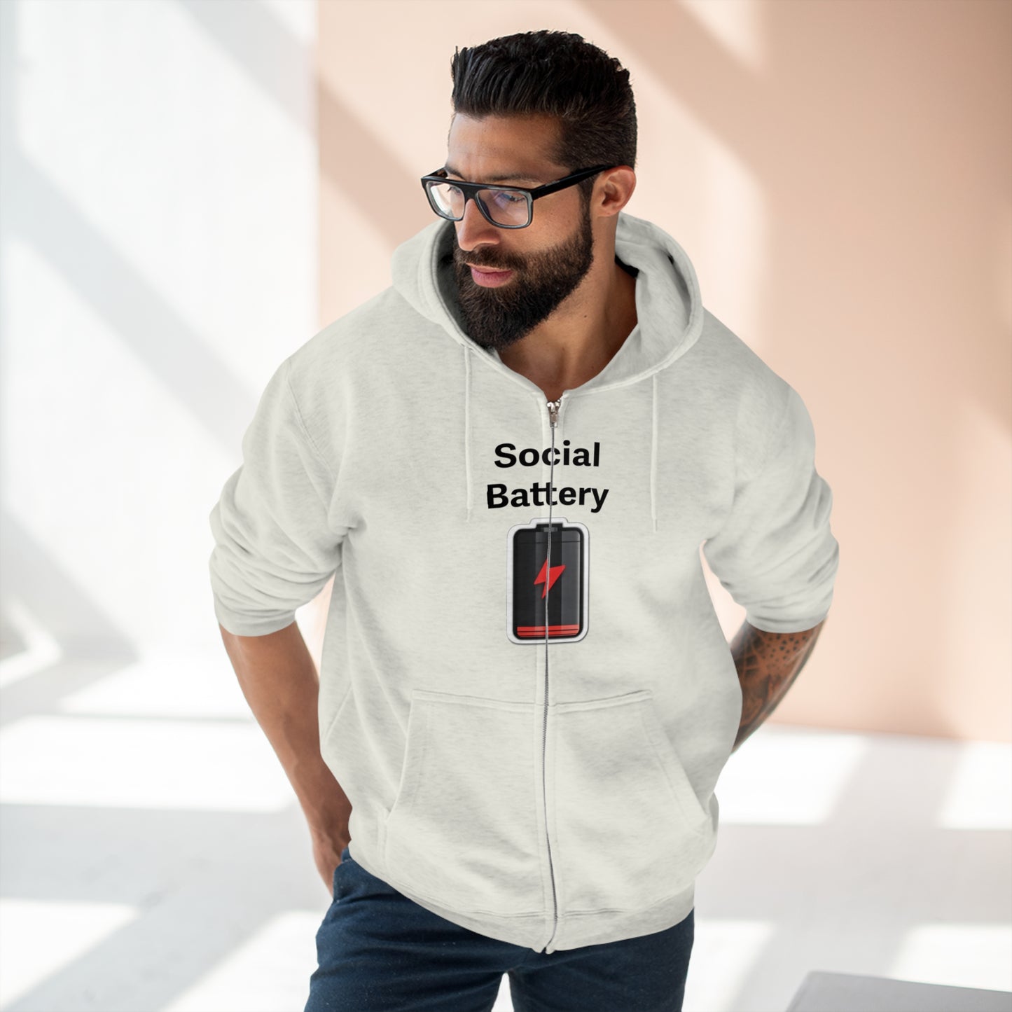 Social Battery Low Unisex Zip Hoodie