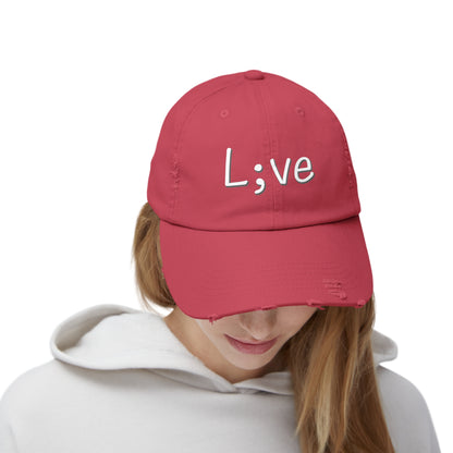 Semi-Colon L;ve Unisex Distressed Cap