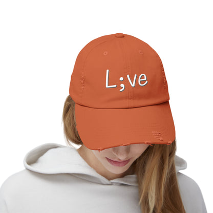 Semi-Colon L;ve Unisex Distressed Cap