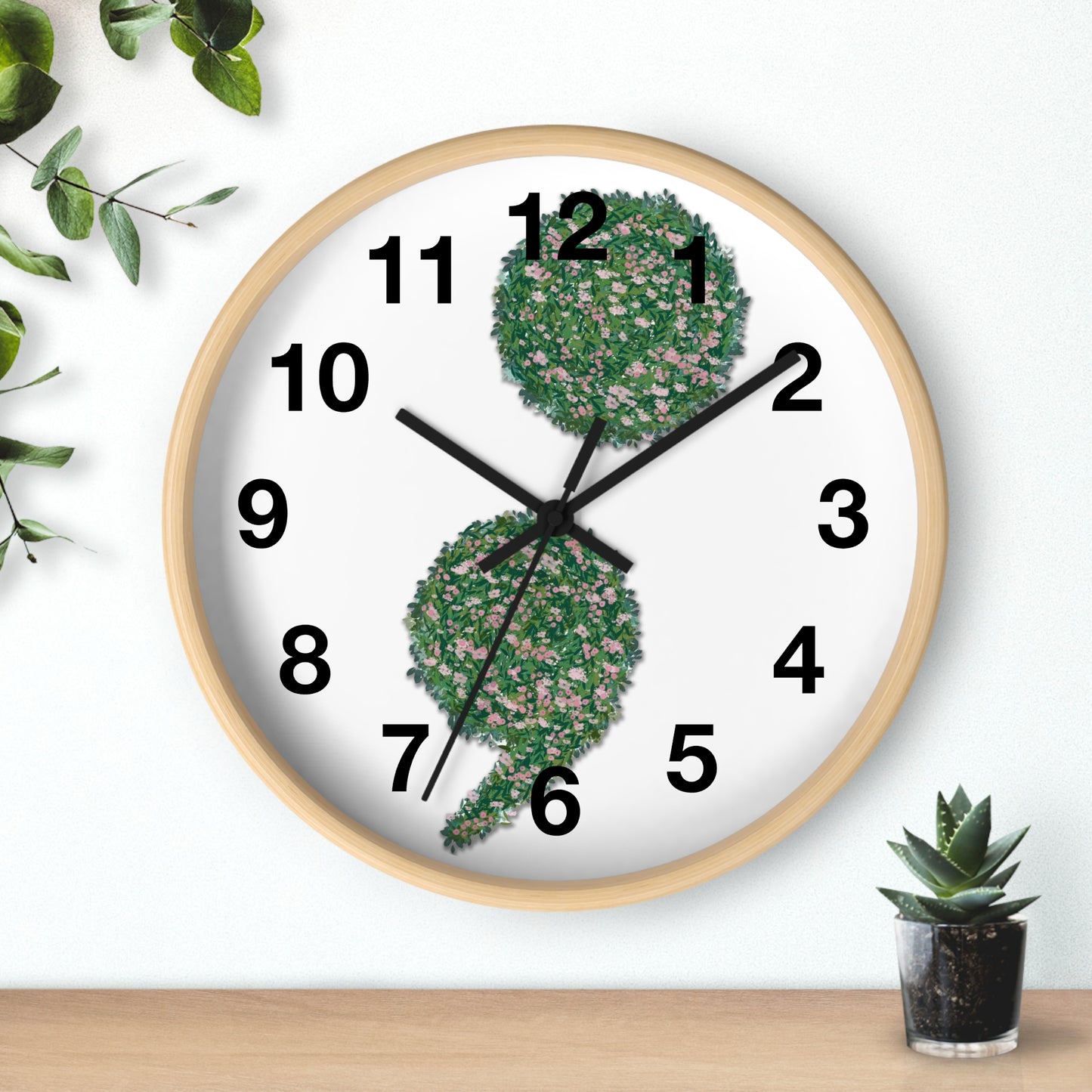 Flowers Semi-Colon Wall Clock