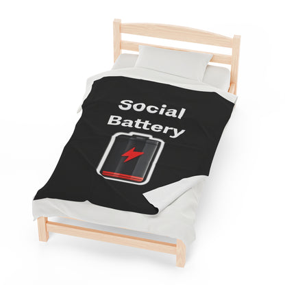 Social Battery Low Velveteen Plush Blanket