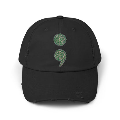 Flowers Semi-Colon Unisex Distressed Cap