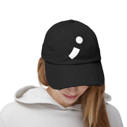 Semi-Colon ; Unisex Distressed Cap