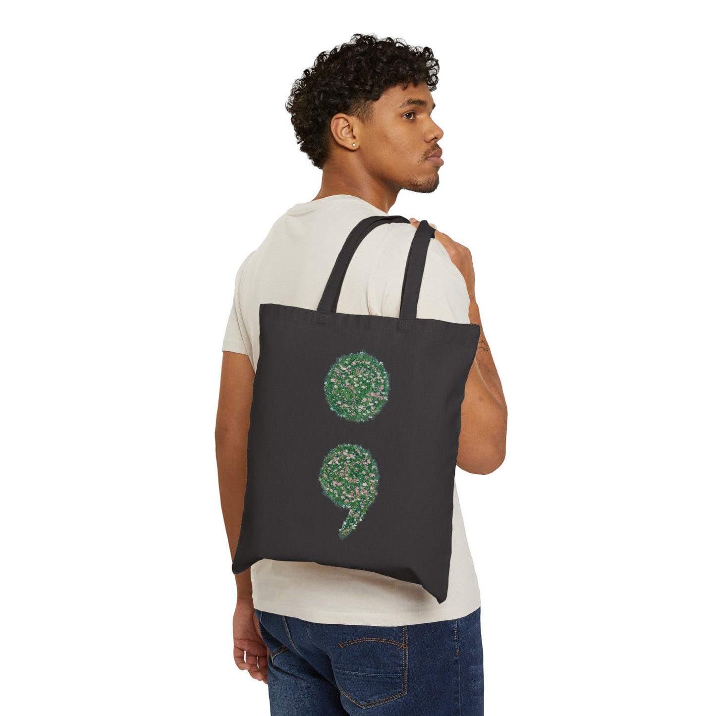 Flowers Semi-Colon Cotton Canvas Tote Bag