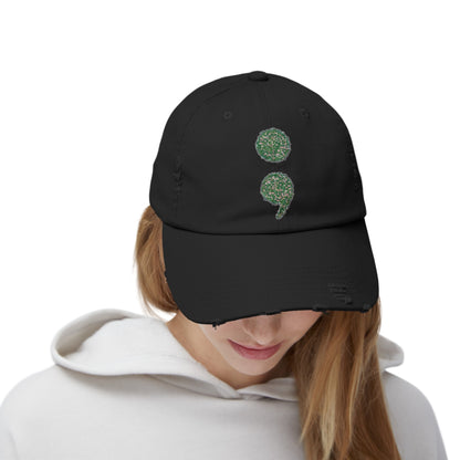 Flowers Semi-Colon Unisex Distressed Cap