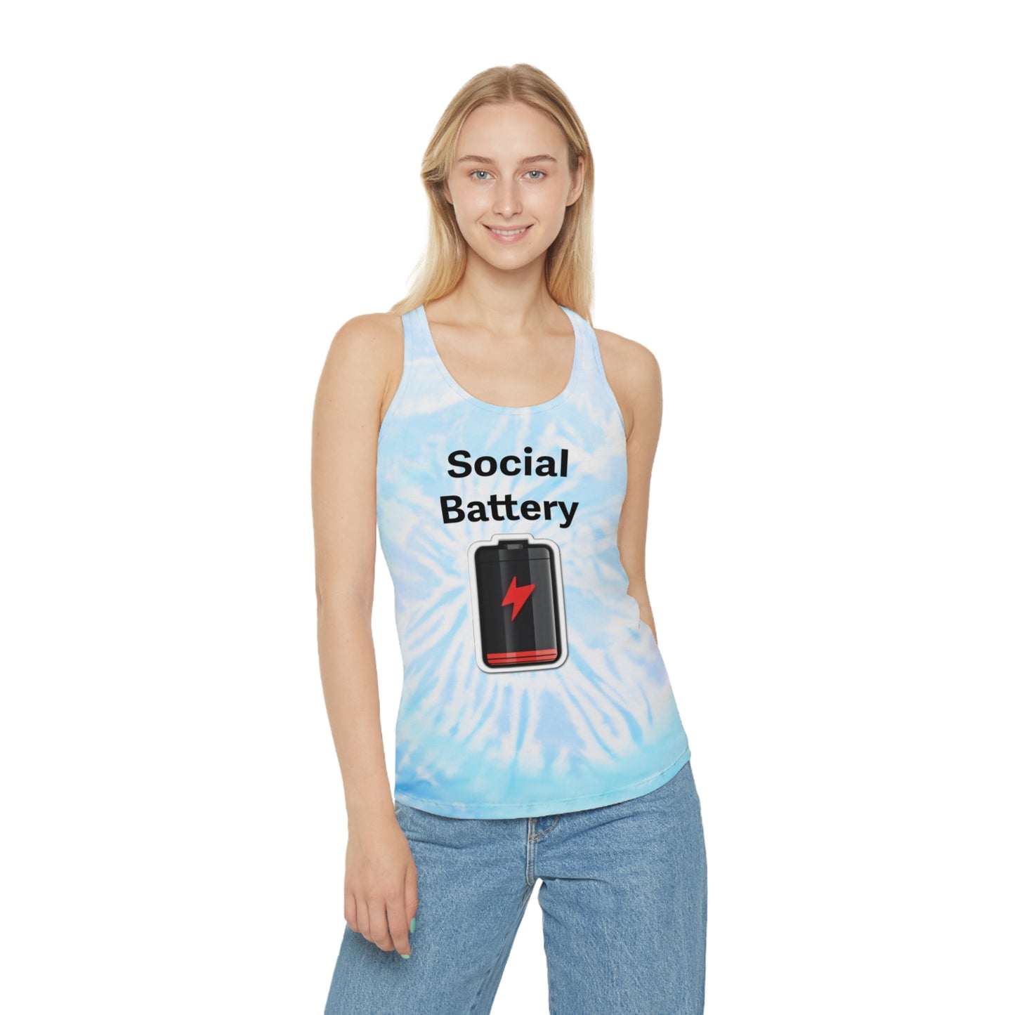 Social Battery Low Tie Dye Racerback Tank Top