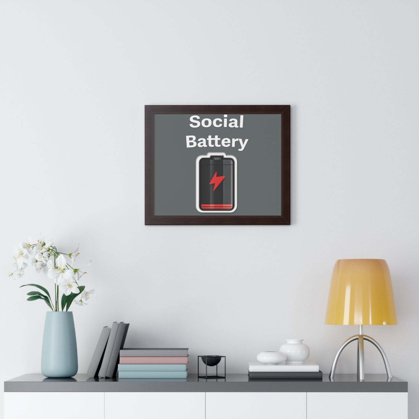 Social Battery Low Framed Horizontal Poster